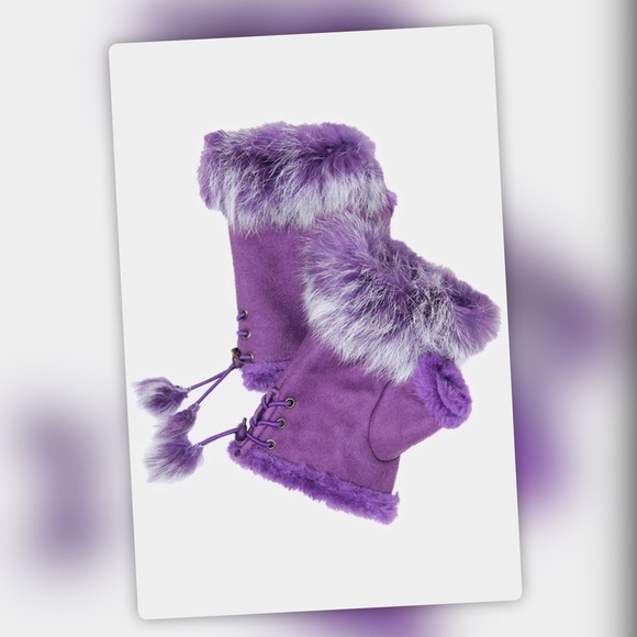 Pink Black Gray Brown Furry Fingerless GLOVES - Picture 9 of 16